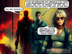 Characters from the Terminator movie discuss dangers of AI
